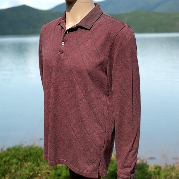 Van Heusen Burgundy Diamond Print Long Sleeve Polo - Picture 4 of 16